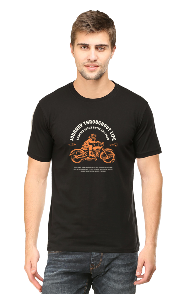 Biker JOURNEY THROUGHOUT LIFE Casual Graphic Printed T-Shirt