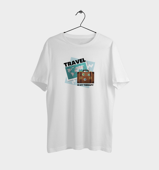 Traveler TRAVEL IS MY THERAPY Casual Graphic Printed T-Shirt